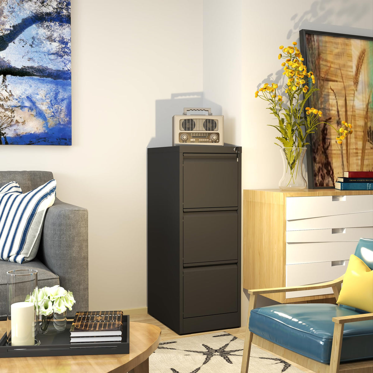 3 Drawer Metal File Cabinet with Lock H534505