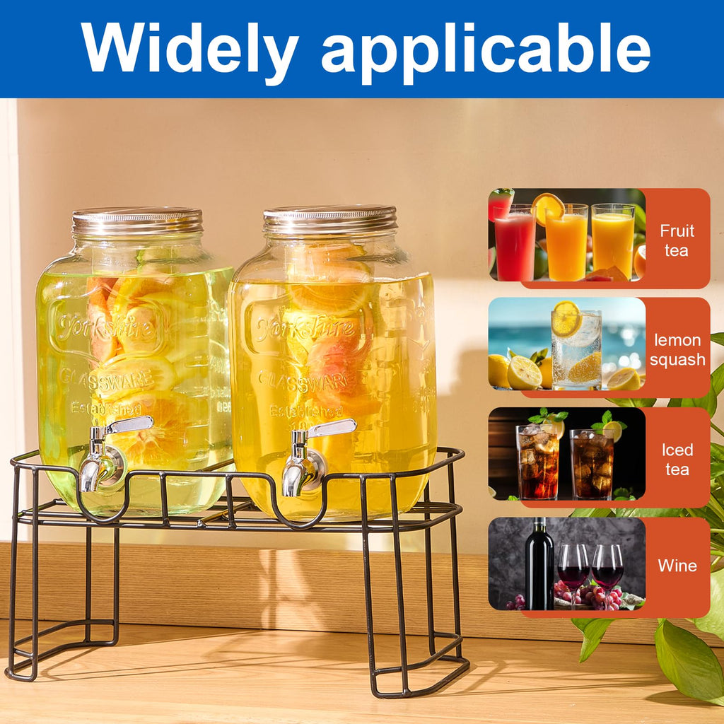 1 Gallon Glass Drink Dispenser with Stand, 2 Pack R99904