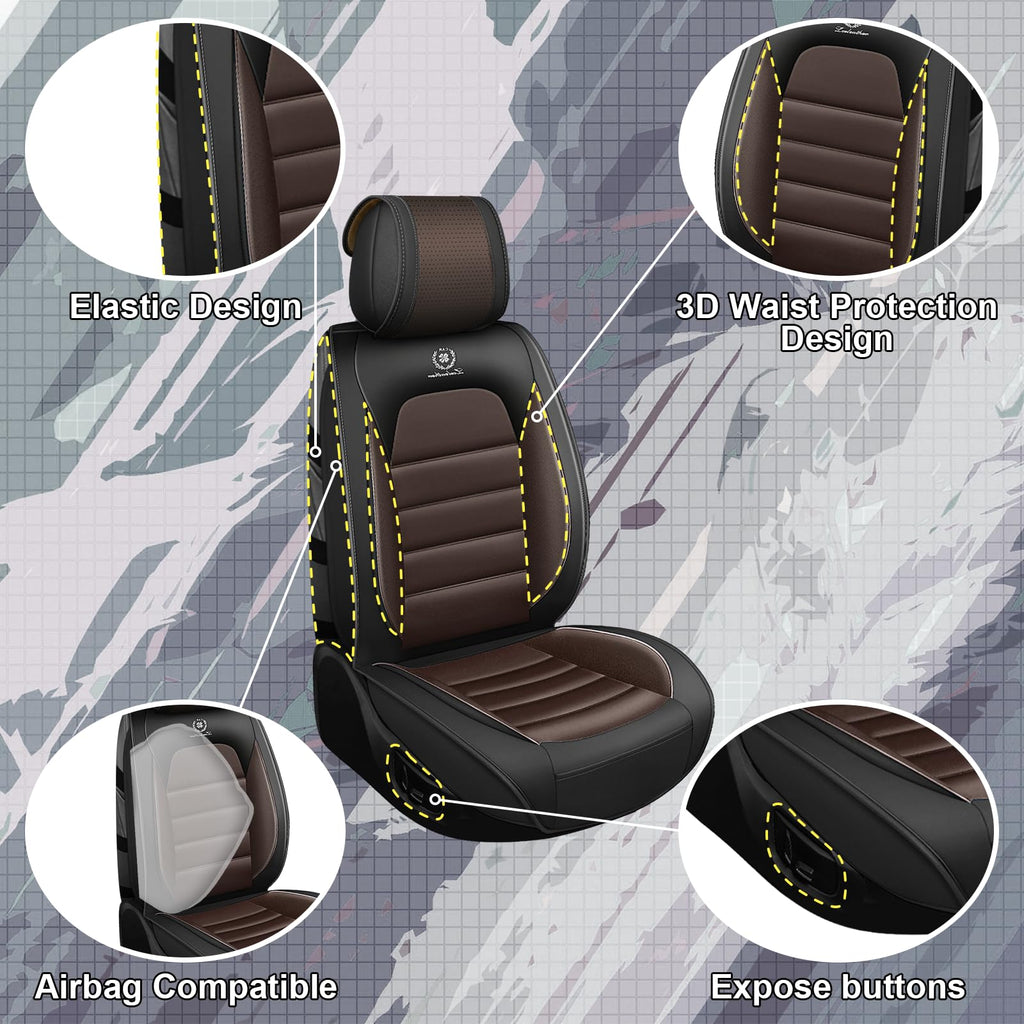 Full Set Car Seat Covers, Waterproof Seat Protectors, Standard 5 Seats, Black & Coffee M5832