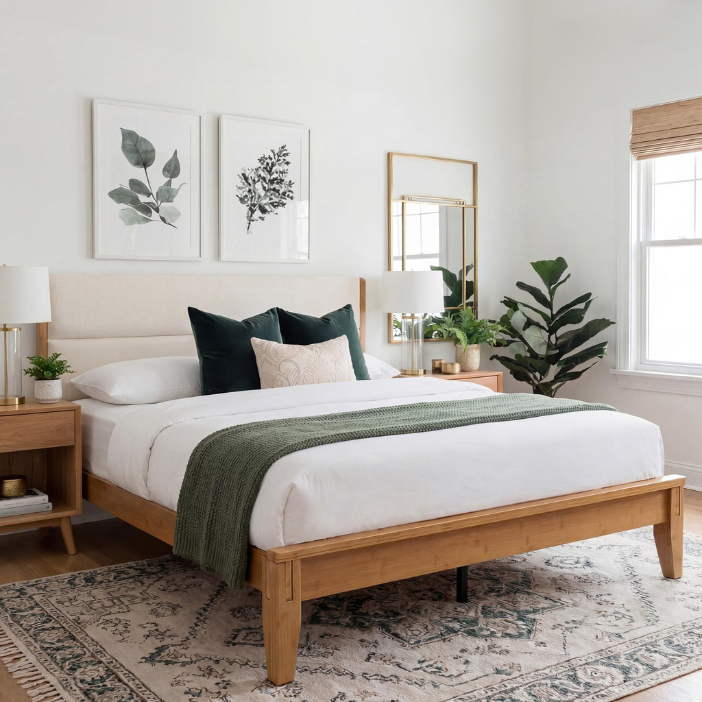 Solid Bamboo Queen Size Bed Frame with Headboard H3232