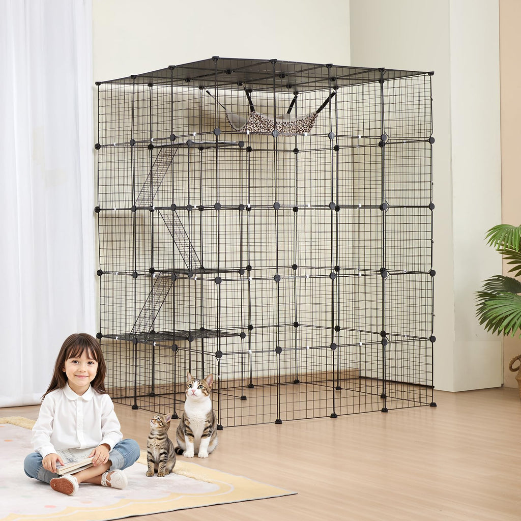 4-Tier Metal Wire Cat Cage with Hammock Ramp X8921