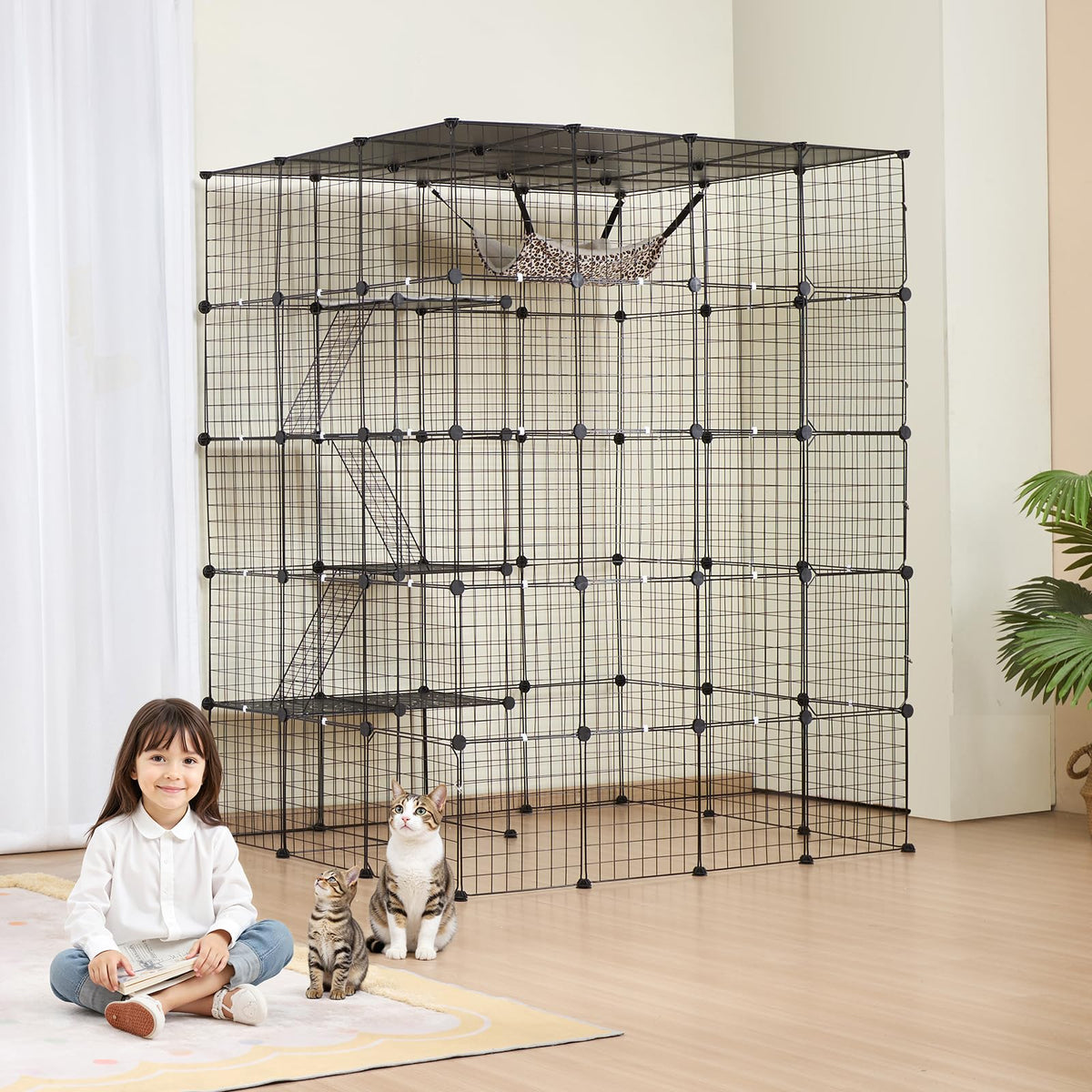 4-Tier Metal Wire Cat Cage with Hammock Ramp X8921