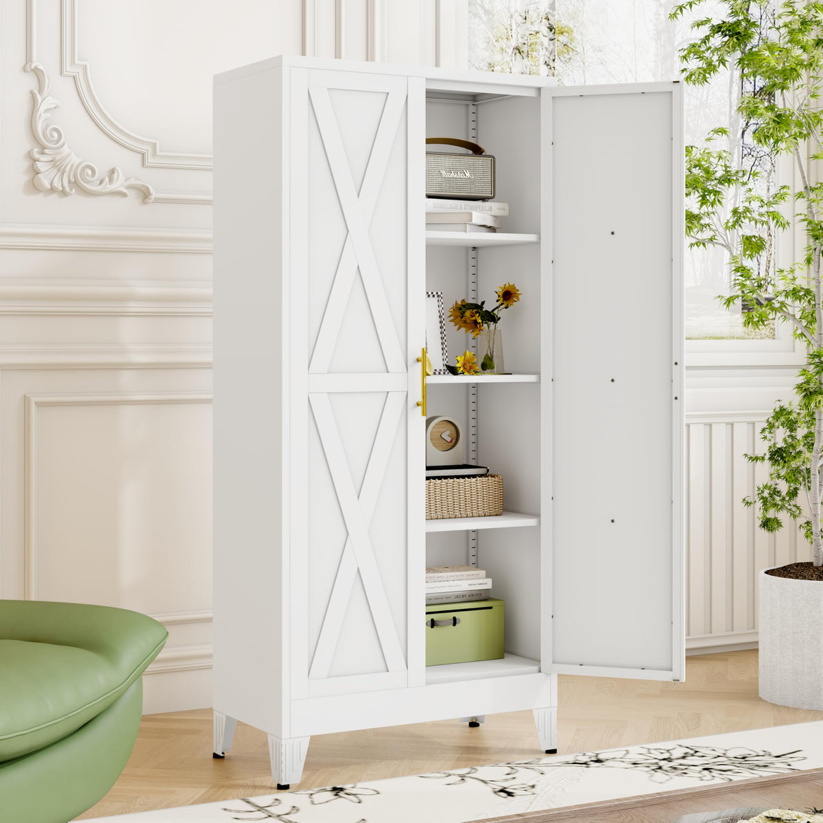 61" Metal Kitchen Pantry Storage Cabinet with 2 Doors and 3 Adjustable Shelves J768