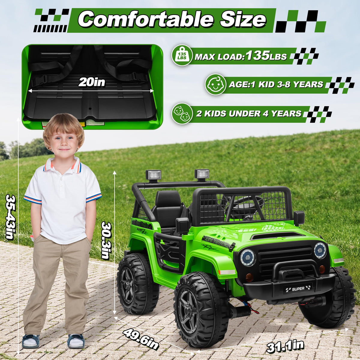 24V Ride on Car with Remote Control, 2 Seater 4WD/2WD Truck, Green X58992