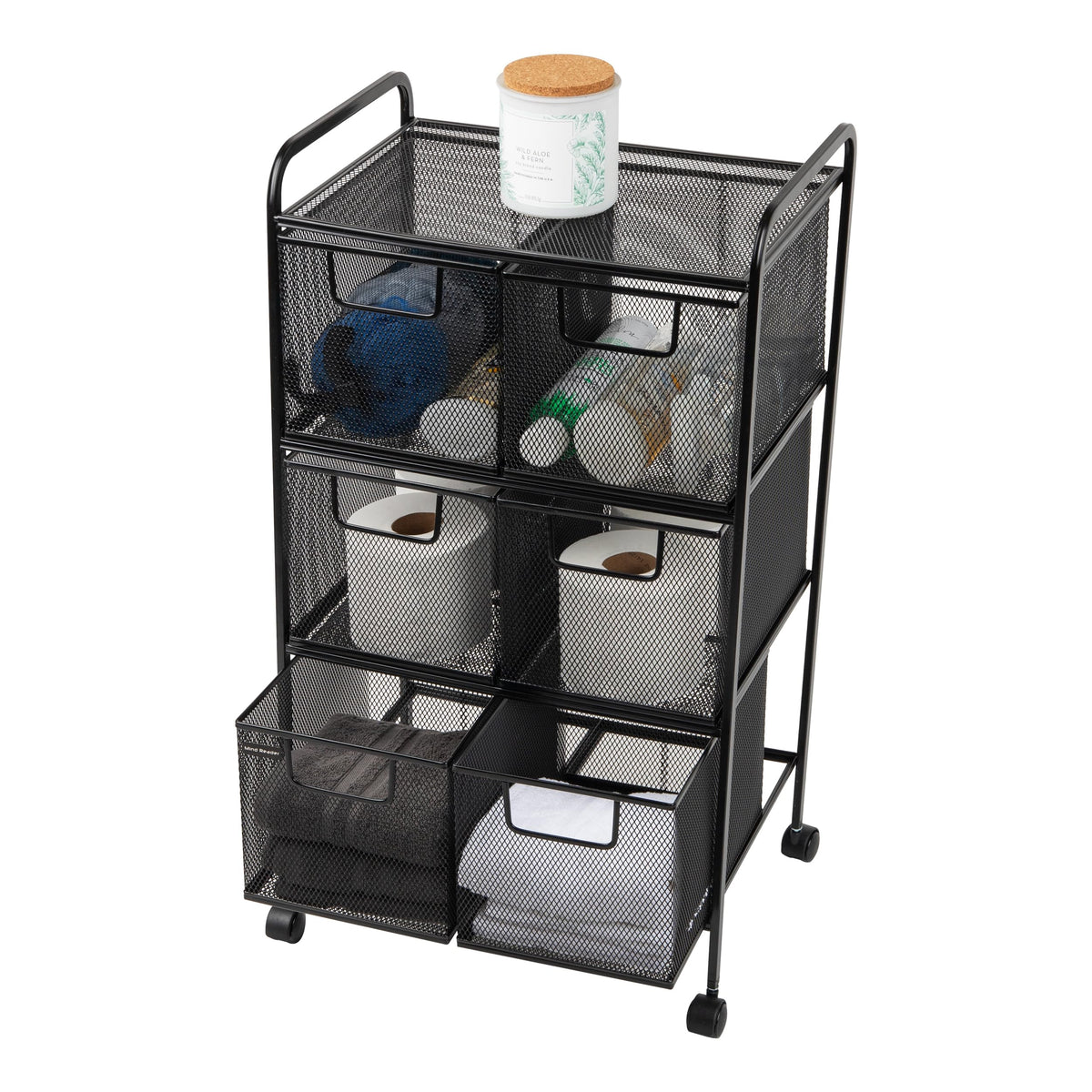 Black Rolling Cart with Drawers V9151