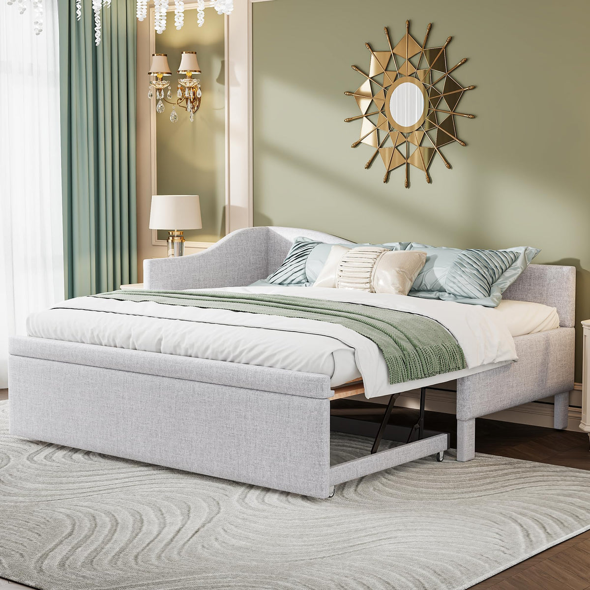 Twin Size Upholstered Linen Daybed with Pop up Trundle H753321