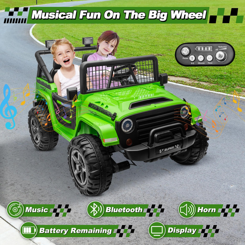 24V Ride on Car with Remote Control, 2 Seater 4WD/2WD Truck, Green X58992