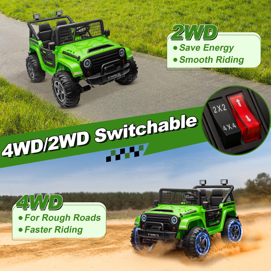 24V Ride on Car with Remote Control, 2 Seater 4WD/2WD Truck, Green X58992
