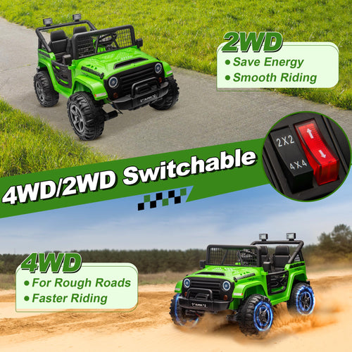 24V Ride on Car with Remote Control, 2 Seater 4WD/2WD Truck, Green X58992
