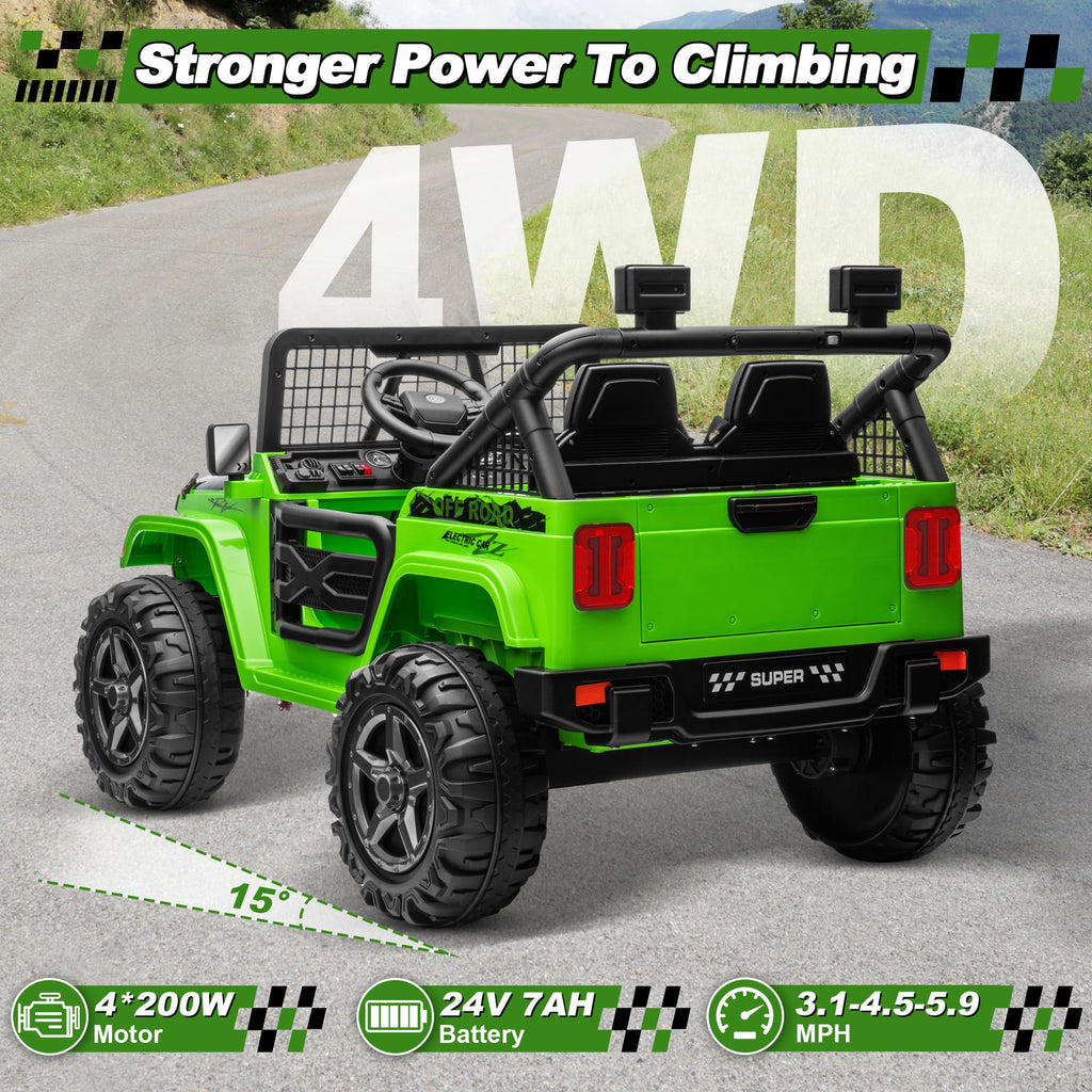 24V Ride on Car with Remote Control, 2 Seater 4WD/2WD Truck, Green X58992