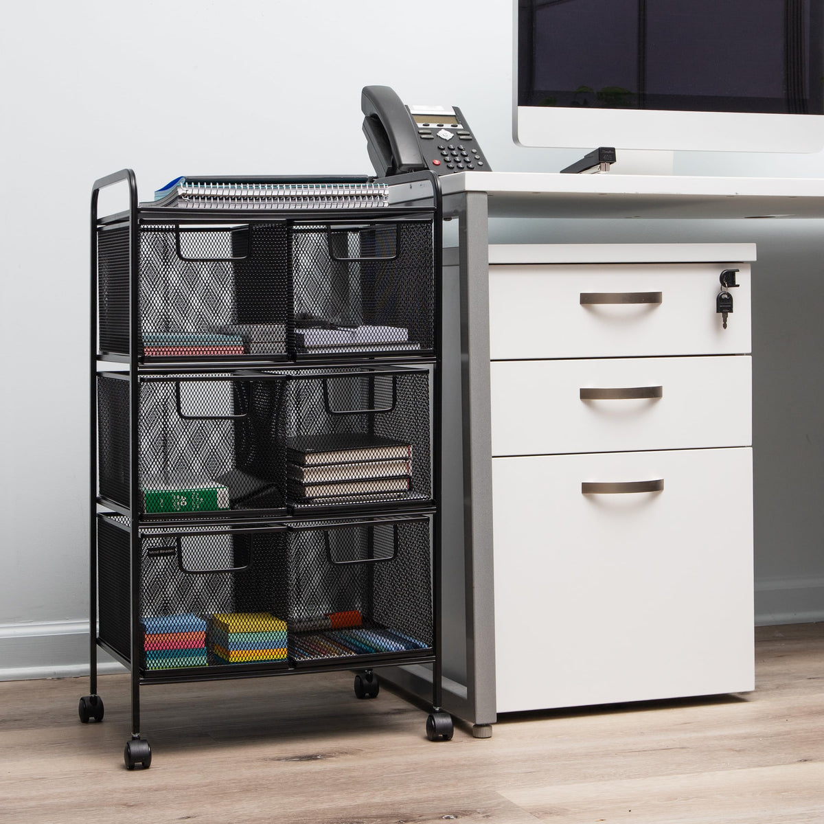 Black Rolling Cart with Drawers V9151