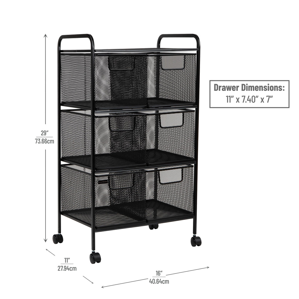 Black Rolling Cart with Drawers V9151