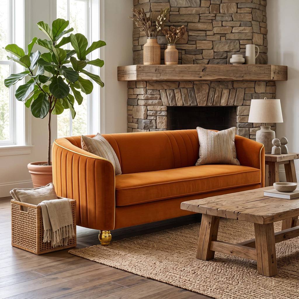 Orange Velvet 3 Seater Sofa U520816