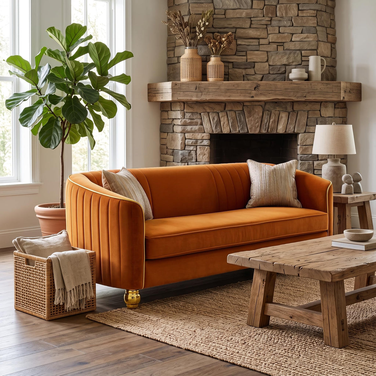 Orange Velvet 3 Seater Sofa U520816