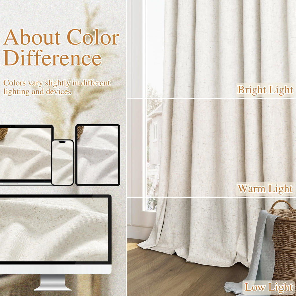 100% Blackout Linen Curtains 108 Inches 2 Panels J772928