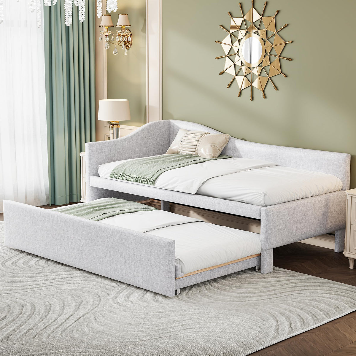 Twin Size Upholstered Linen Daybed with Pop up Trundle H753321