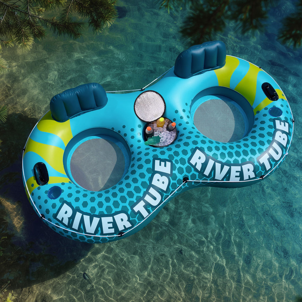 2-Person Inflatable River Tube with 2 Cup Holders & Removable Cooler C649