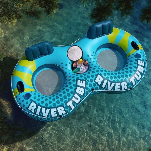 2-Person Inflatable River Tube with 2 Cup Holders & Removable Cooler C649