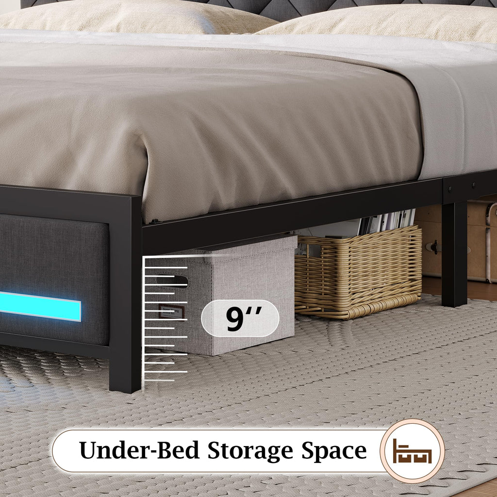 King Size Bed Frame with Storage Bookcase Headboard Z7544