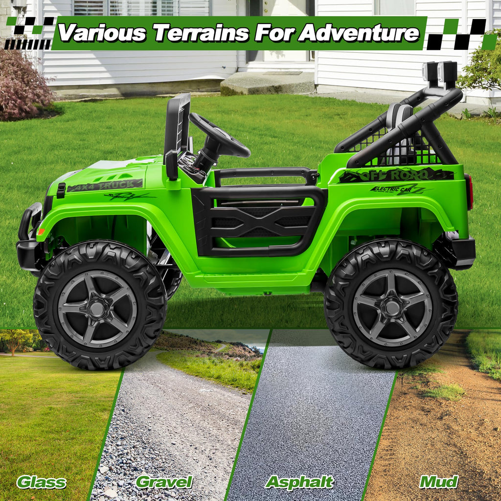 24V Ride on Car with Remote Control, 2 Seater 4WD/2WD Truck, Green X58992