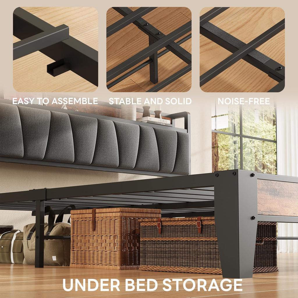 Queen Size Bed Frame with Storage Headboard and Charging Station E731018