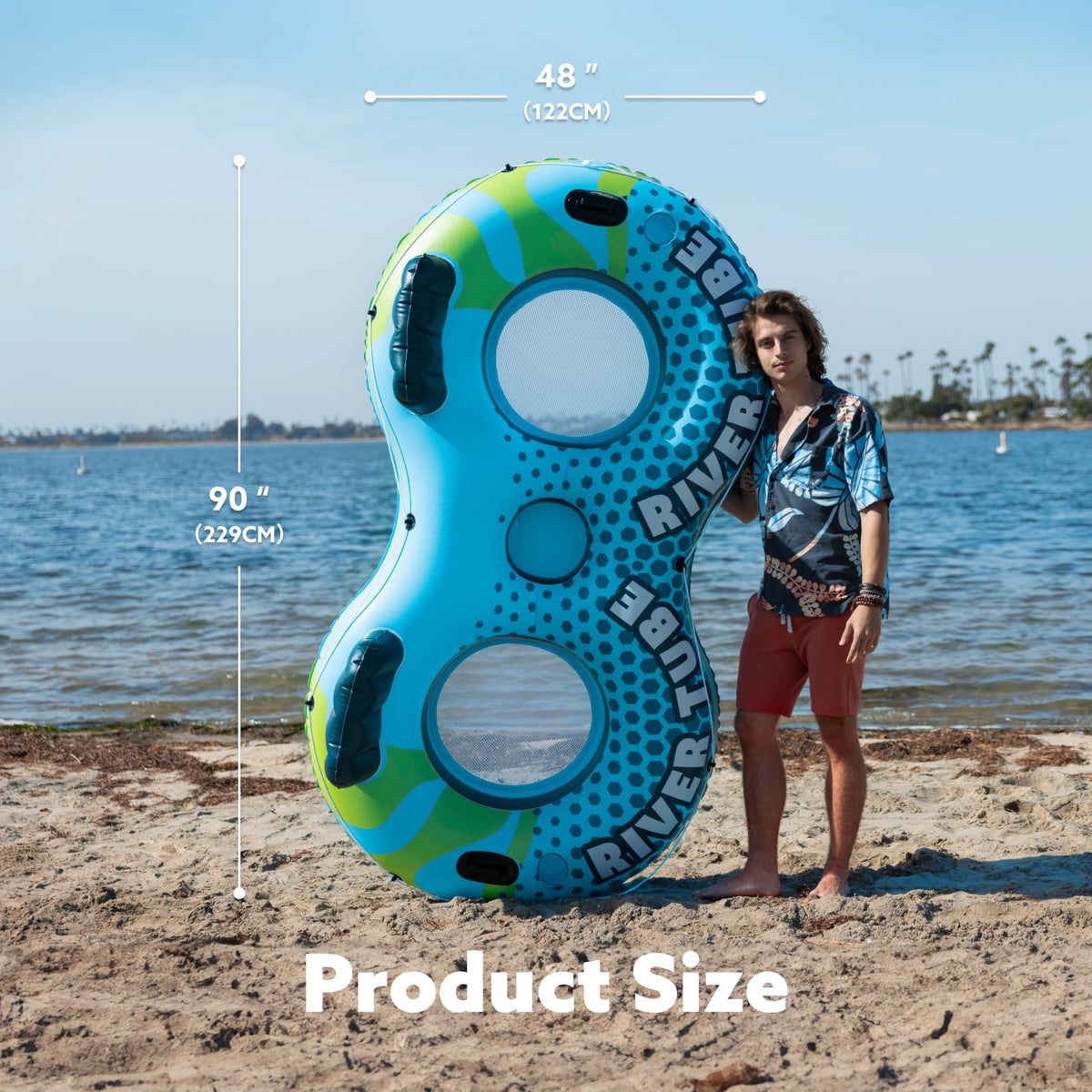 2-Person Inflatable River Tube with 2 Cup Holders & Removable Cooler C649