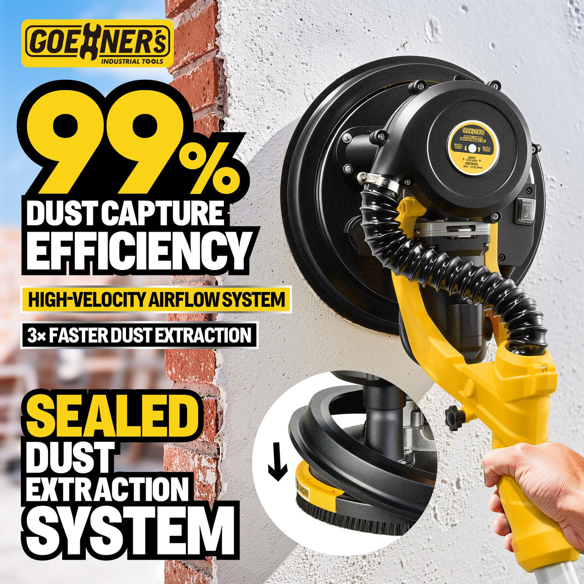 950W Electric Drywall Sander with Vacuum Dust Collector B6752