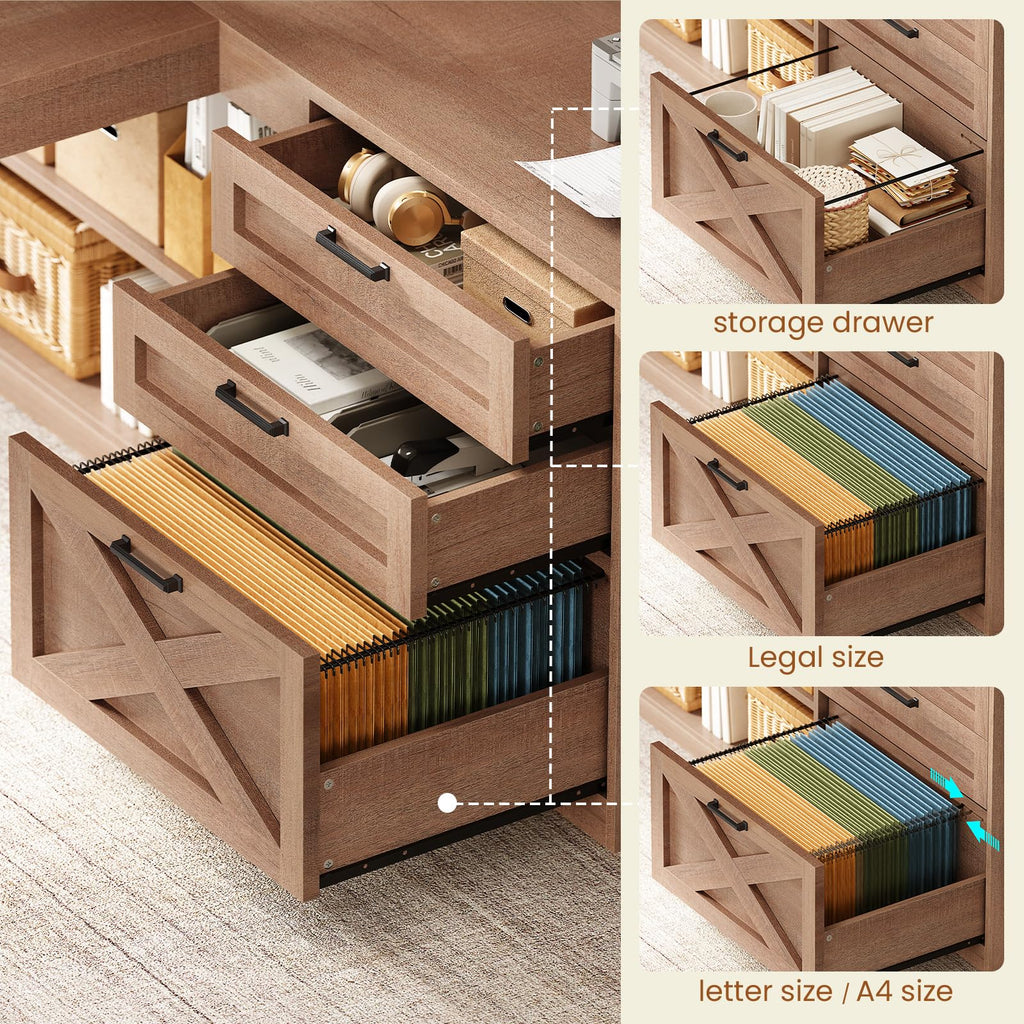 61" L Shaped Office Desk with Drawers and Storage S11230