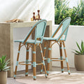 29.5" PE Rattan Aluminum Bar Stools, Set of 2, Light Teal U3008