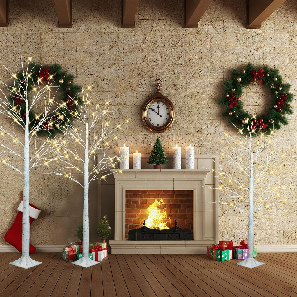 4FT 6FT 8FT Lighted Artificial Birch Tree Set of 3 T3229