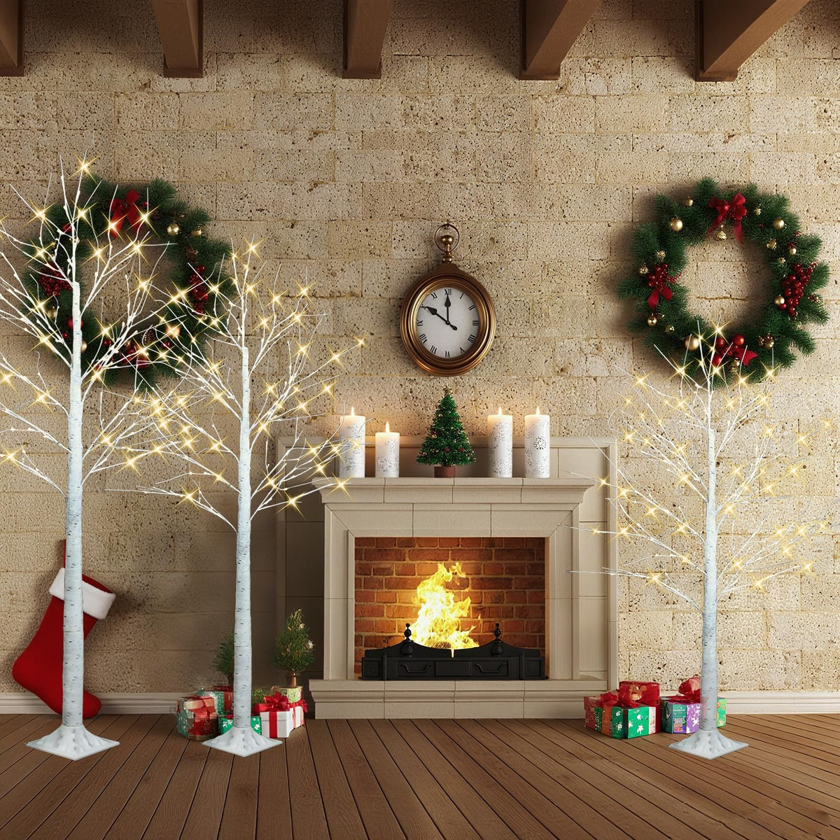 4FT 6FT 8FT Lighted Artificial Birch Tree Set of 3 T3229