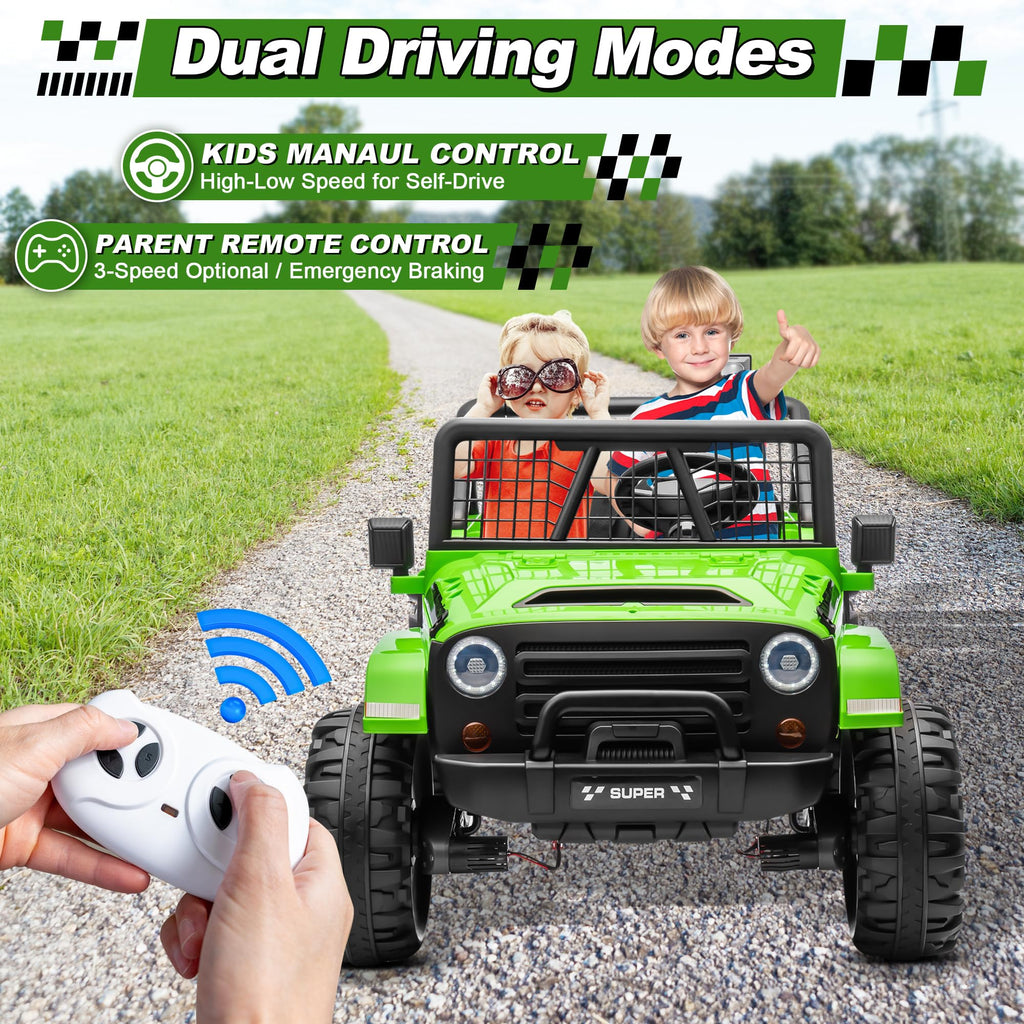 24V Ride on Car with Remote Control, 2 Seater 4WD/2WD Truck, Green X58992